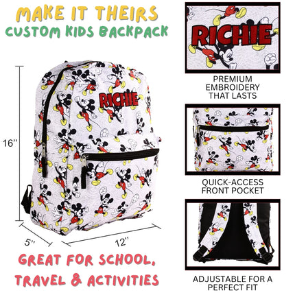 Personalized Mickey Mouse Backpack for Kids | Custom Name Embroidered Bookbag (16 Inch)