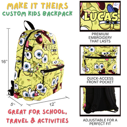 Personalized SpongeBob Backpack for Kids | Custom Name Embroidered Bookbag (16 Inch)