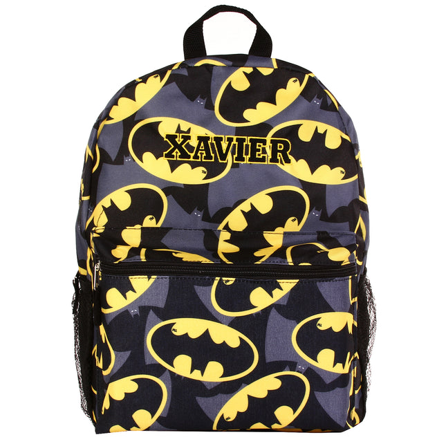 Personalized Batman Backpack for Kids | Custom Name Embroidered Bookbag (16 Inch)