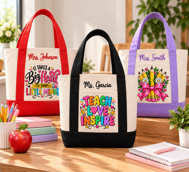 Personalized Teacher Mini Tote Bag – Custom Embroidered Name