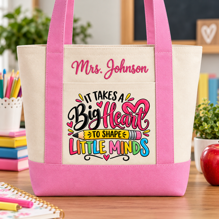 Personalized Teacher Mini Tote Bag – Custom Embroidered Name