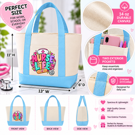 Personalized Nurse Mini Tote Bag – Custom Embroidered Name
