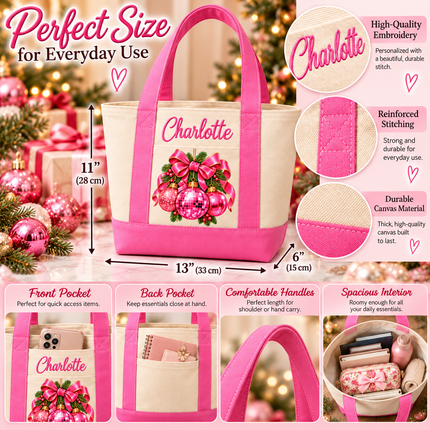 Personalized Christmas Mini Tote Bag – Custom Embroidered Name