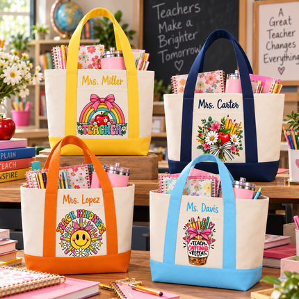 Personalized Teacher Mini Tote Bag – Custom Embroidered Name
