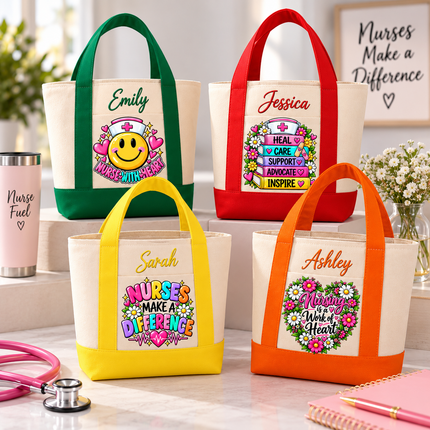 Personalized Nurse Mini Tote Bag – Custom Embroidered Name