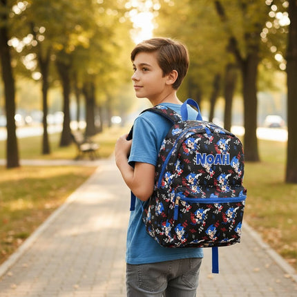Personalized Sonic Backpack for Kids | Custom Name Embroidered Bookbag (16 Inch)