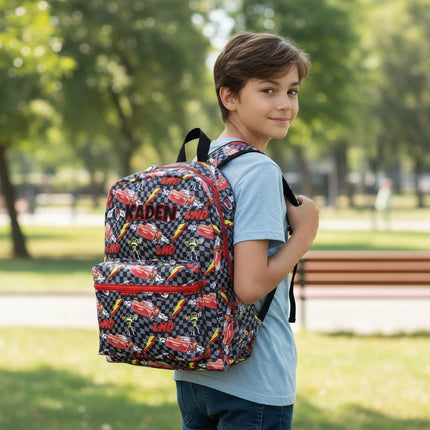 Personalized Cars Backpack for Kids | Custom Name Embroidered Bookbag (16 Inch)