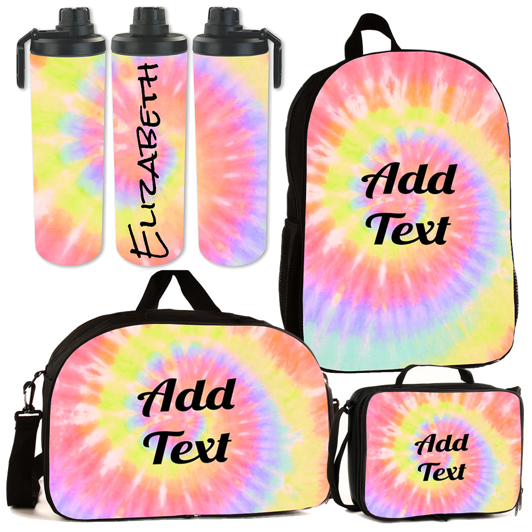 Personalized Tie Dye Backpacks Lunch Bag Duffel Bag Bottle