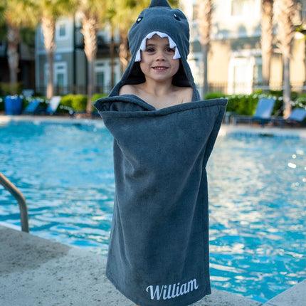 Personalized Embroidered Hooded Towel - Shark