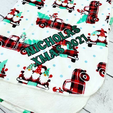 Personalized Embroidered Plush Holiday Baby Blanket - Trucks