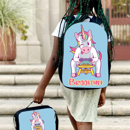 Personalized Full Color Backpacks / Lunch Bag / Duffel Bag - Unicorn Gamer