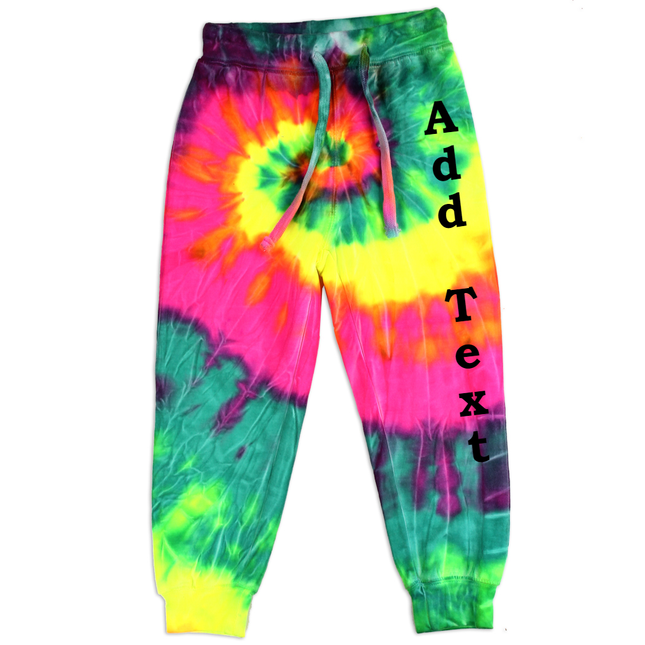 Personalized Neon Tie Dye Fleece Jogger Pants - Rainbow/Mint