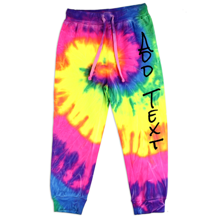 Personalized Neon Tie Dye Fleece Jogger Pants - Rainbow