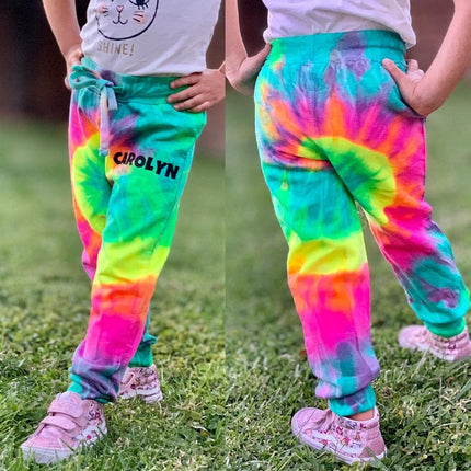 Personalized Neon Tie Dye Fleece Jogger Pants - Rainbow