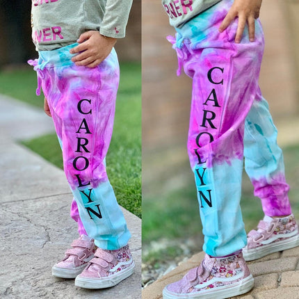 Personalized Neon Tie Dye Fleece Jogger Pants - Blue/Ocean
